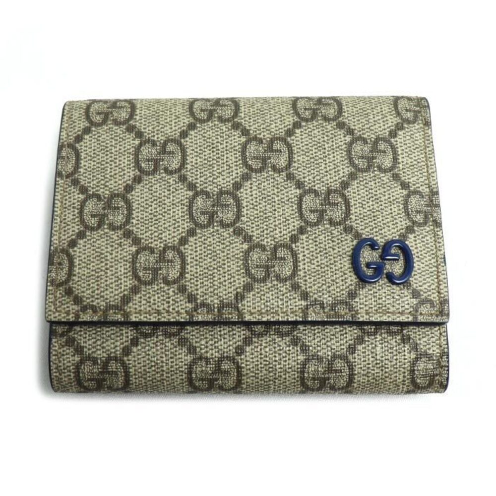 Gucci GG Trifold Wallet Leather Beige Blue